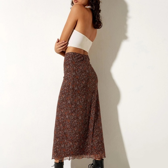 NWT Rindu Midi Skirt in Flower Garden Brown - Picture 2 of 4